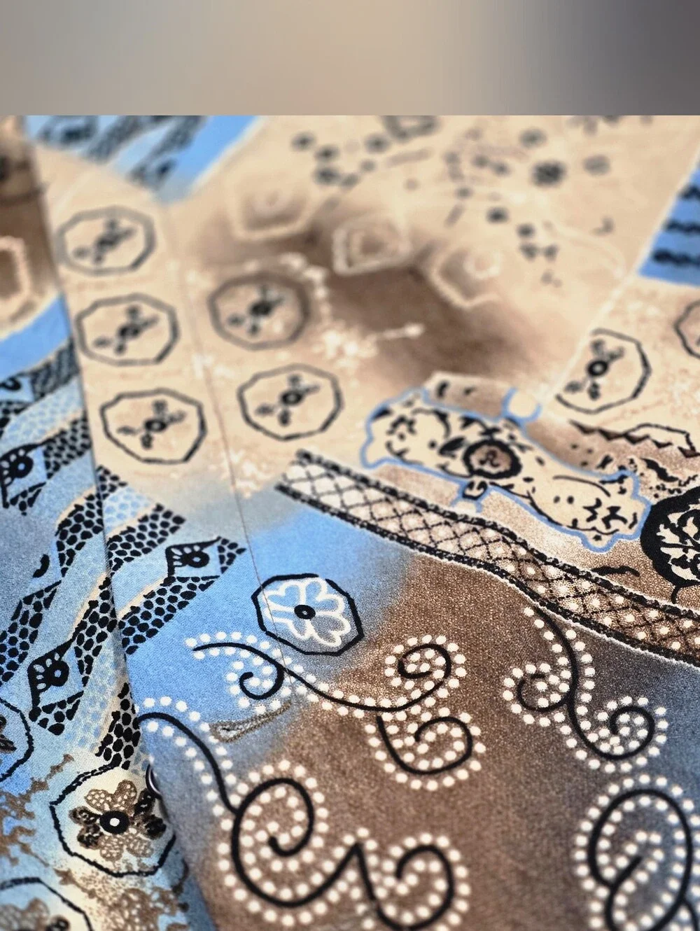 CJ Banks Size 24 Blue & Tan Decorative Paisley Long Skirt - Prairie Cottagecore